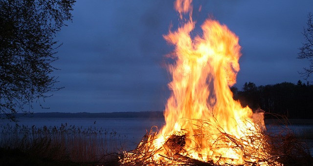 Fire by the lake in minnesota